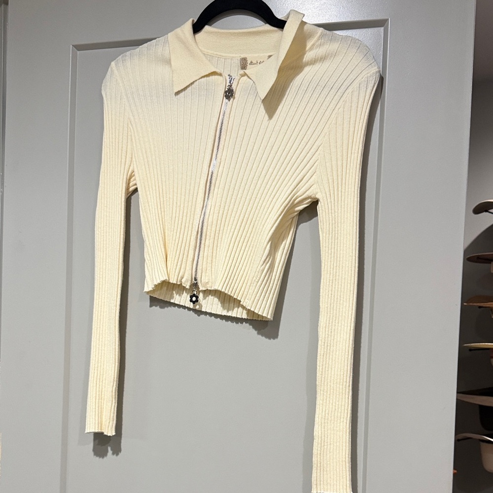 Altar'd State Cream Ribbed Button Down Shirt